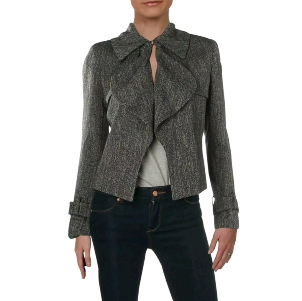 ANNE KLEIN Ruffled Open Frond Burgundy Blazer